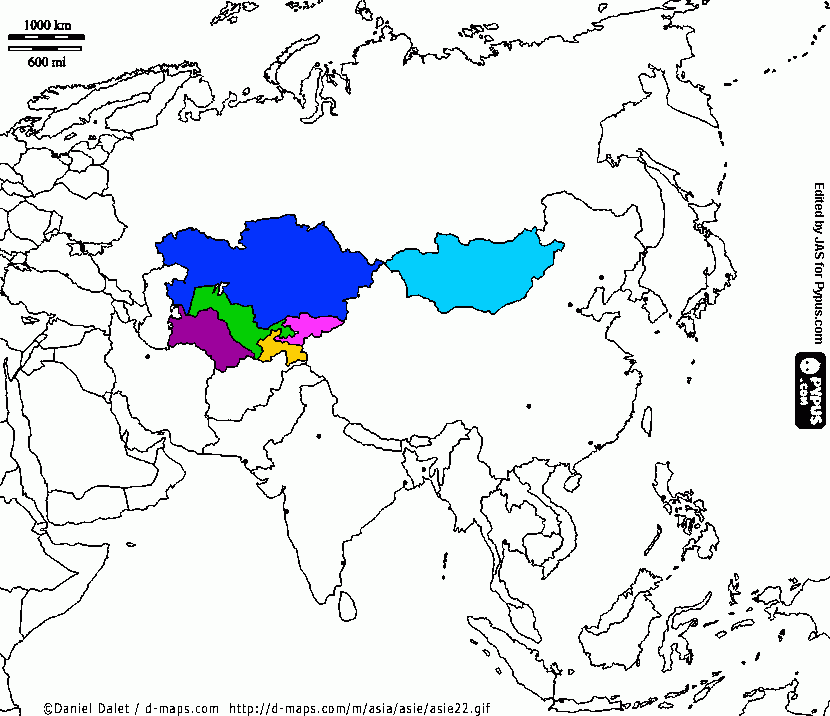 раскраска Central Asia and Mongolia