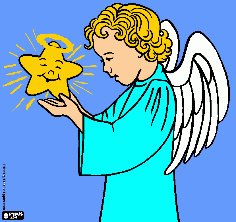 раскраска Прекрасный Ангел со звездой