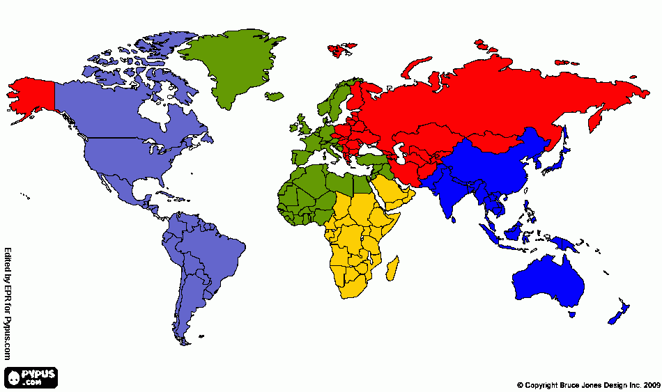 раскраска Тактическая карта мира 5 сверх держав