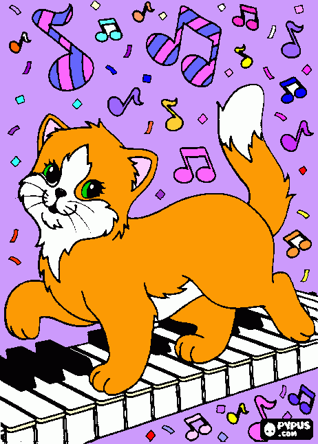 раскраска музыкальный котёнок