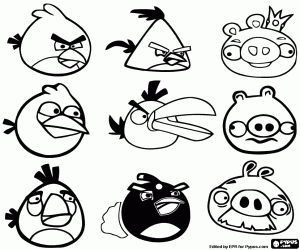 раскраска Angry Birds, девять символов
