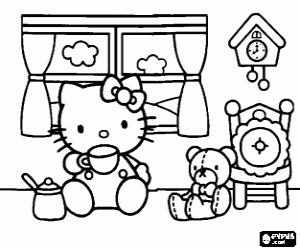 раскраска Hello Kitty внутри ее дома