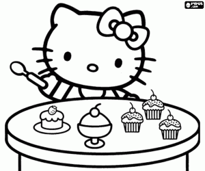 раскраска Hello Kitty и кексы