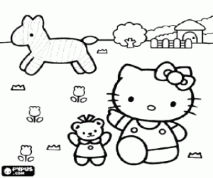 раскраска Hello Kitty и лошадь
