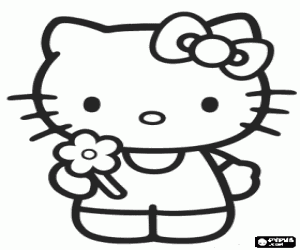 раскраска Hello Kitty с цветком в руке