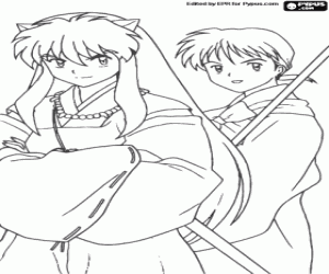 раскраска InuYasha и Мироку, буддийский монах