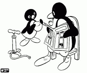 раскраска Pingu с мячом и его отец