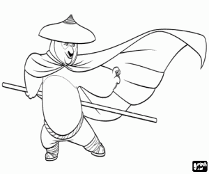 раскраска Po панда с шляпу и палка