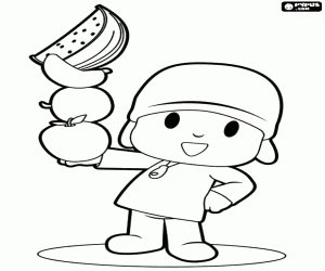 раскраска Pocoyo и вкусные плоды