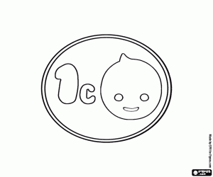 раскраска Pypus монета 1 цент