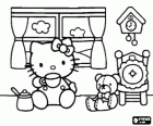 Hello Kitty питьевой с чашкой в передней части окна со своим плюшевым мишкой Tiny Чум