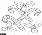 Новогодние украшения Пазл. Пазл Конфеты трости с несколько веточек Холли