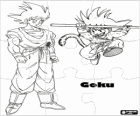 Dragon Ball Пазл. Пазл Гоку ребенок прыгает и Гоку взрослого, человека с обезьяны хвост