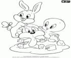 Baby Looney Tunes играть в песке. Детские Bugs Bunny, Baby Tweety и Сильвестра Детские
