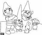 Gnomeo, Бенни, леди голубики и Shroom.  Персонажи из Гномео и Джульетта