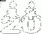 Два и ноль с свечками. Число двадцать за день рождения