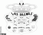 Щит Union Deportiva Лас-Пальмас. Испанский футбольный клуб базируется в Лас-Пальмас-де-Гран-Канария. Клуб, основанный в 1949 году в результате слияния пять команд из остров, чьи логотипы отображаются на гербе UD Лас-Пальмас