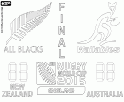 All Blacks против Wallabies, финал 2015 регби Кубок мира, Новая Зеландия против Австралии, 31 октября на стадионе в Twickenham в Лондоне, Англия. All Blacks Новая Зеландия выиграла первый полуфинал против Springboks Южной Африки. Валлаби Австралии бить ягуары Аргентины в второй полуфинал