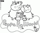 Логотип Peppa Pig World, парк развлечений, посвященный героям Свинка Пеппа в Полтонс Парк, New Forest, Хэмпшир, Великобритания