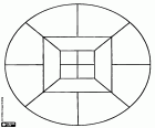 Круговой мандала из двух квадратов разделен на четверти, в одном случае на прямых углов и другой в Диагональ