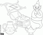 Гений Волшебная лампа, сокровища и ковре