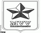 Эмблема МВВ Маастрихт, Maastrichtse Voetbal Vereniging Maastricht, футбольного клуба со штаб-квартирой в Маастрихте, город, расположенный на берегах реки Мёз и граничит с Бельгией и недалеко от немецкой границы. Маастрихт – столица провинции Лимбург и исторический город туристического интереса