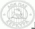 Логотип AOK Керкира, Athlitikos Omilos Kerkyra, футбольный клуб со штаб-квартирой в Корфу, Керкира в греческом, город и столица второй по величине остров в Ионическом море, Ионические острова. Корфу расположен напротив северо-западном побережье Греции