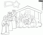 Три короля достигли конца их длинный путь, у младенца Иисуса с их предложениями. Рождественская звезда направляет их в Вифлееме портал