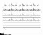 Сделать упражнение каллиграфии с буквами T и A, TA, первый слог с буквой T и пять гласных