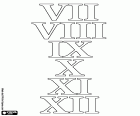 Учебные лист с цифрами 7, 8, 9, 10, 11 и 12 согласно Римской числовые системы