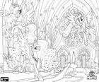 принцесса Celestia, принцесса Луна и принцессы Candance. Royal принцессы Alicorn Equestria в помещении королевского трона, в замке Canterlot