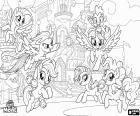 Пони Equestria на их первом фестивале дружбы. Twilight с всплеск Дракон и ее друзей, Pinkie Pie, Rainbow Dash, Rarity, Applejack и Fluttershy