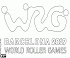 Логотип World Roller Games Барселона 2019. Одиннадцать Чемпионат мира спорта на небольшие колеса в Барселоне и других каталонских городов, Виланова-и-ла-Желтру, Сант-Кугат-дель-Вальес, Тарраса и Мольет-дель-Вальес от 4-14 июля 2019