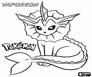 раскраска Vaporeon, водный покемон