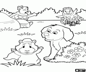 раскраска Wonder Pets и собака в саду