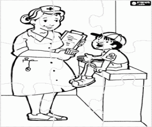 раскраска Πазл медсестра и ребенка