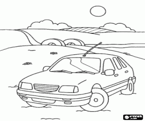 раскраска Автомобиль в пейзаж