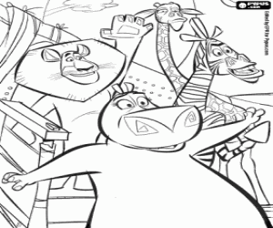 раскраска Алекс, Марти, Глория и Мелман, Мадагаскар