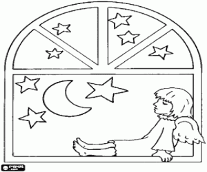 раскраска Ангел Рождества в окне