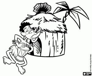 раскраска Африканских человек и хижины