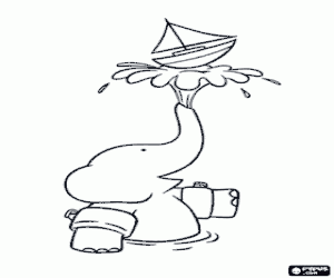 раскраска Бабар слона и лодка игрушка