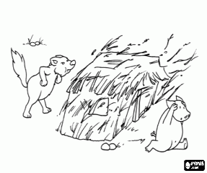 раскраска Большой плохой волк и Соломенный дом