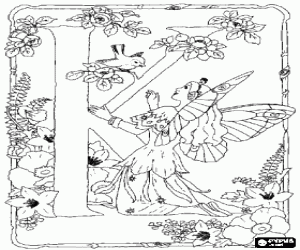 раскраска Буква K с цветами и Фея