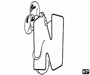 раскраска Буква N с озорной мышка