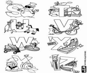 раскраска Буквы S до Z, украшенные алфавита