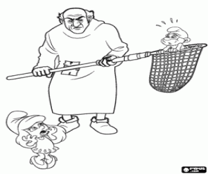 раскраска Гаргамель, Папа Cмурф и Смурфетта