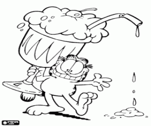 раскраска Гарфилд с молочный коктейль