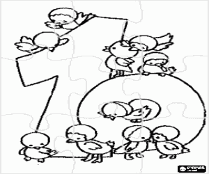 раскраска Головоломка десять и птицы