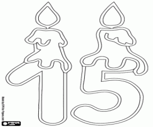 раскраска Две свечи с числом пятнадцать