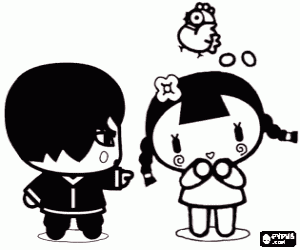 раскраска Двое друзей Pucca, Abyo и Цзин